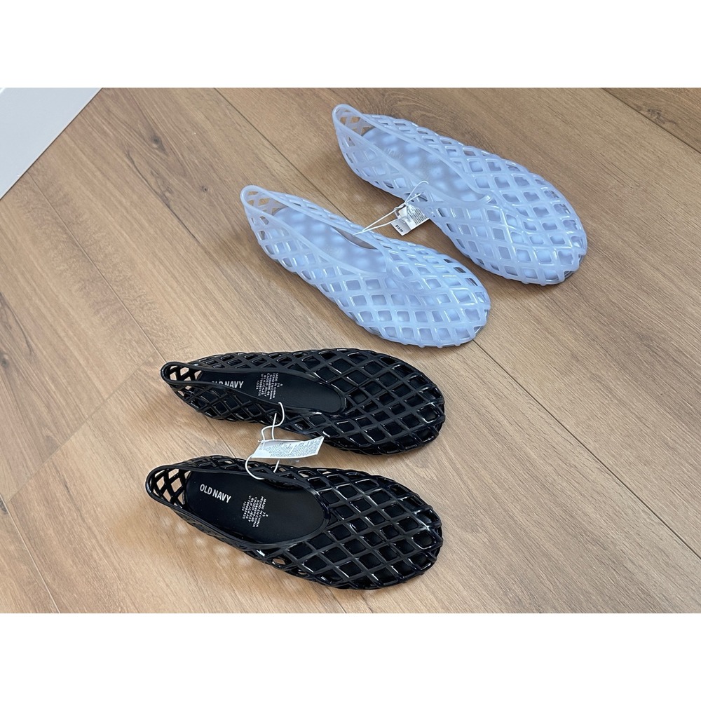 Old Navy Caged Jelly Flats Black Slip On Shoes Womens 8 NEW